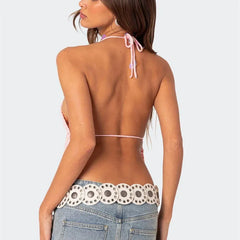 Sequin Knitted Tie Up Top - Backless Casual Tank