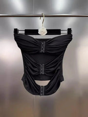 Black Strapless Spliced Metal Buckle Top - Casual Tank