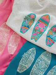 Surf Board Embroidered Hoodie - Loose Fit Pullover