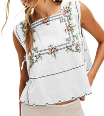 Embroidery Flower Side Tie Tank Top