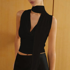 Cowl Mesh Bandage Scarf Top - Casual Regular Fit