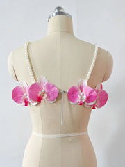 Pink 3D Orchid Pearl Strap Crop Top - Solid Jersey Cami