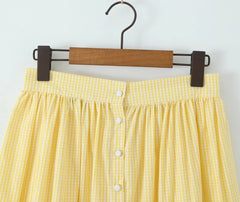 Yellow Gingham Printed Crop Top And Maxi Skirt Set