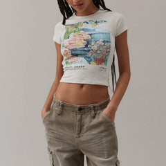 Italy Coast Graphic White Ribbed Top