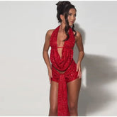 Sequins Deep Neck Halter Tank Top