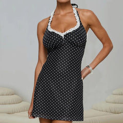 Black Polka Dot Ruffle Strap Mini Dress