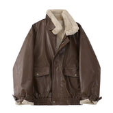 Faux Leather Lining Bomber Jacket
