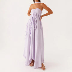 Ruffle Trim Sleeveless A-line Long Dress - Beach Style