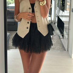 High Waist Lace Pleated Mini Skirt - Y2K A-Line