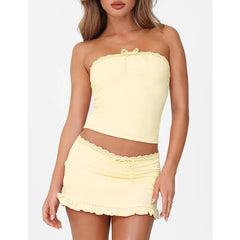 Bow Trim Tube Top And Mini Skirt Set