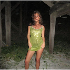 Strap Sequins Knitted Mini Dress