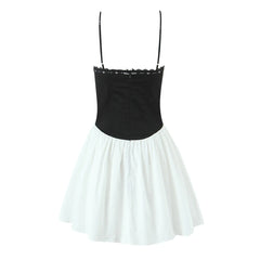 Black Spliced White Sling Bow Mini Dress