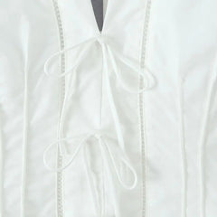 White Bow Halter V neck Button Top