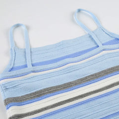 Blue Striped Knitted Cami Top And Mini Skirt Set