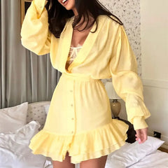 Yellow Ruffled V-Neck Mini Dress