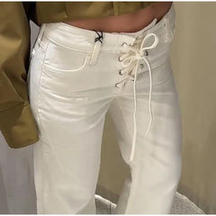 White Lace Up Jeans