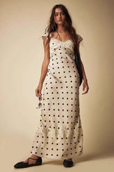 White Satin Polka Dot Maxi Dress