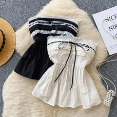 Lace Up Elastic Ruched Tube Top