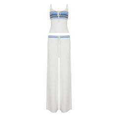 White Contrast Stripes Knitted Cami Top And Pants Set
