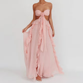 Ruffles Strapless Cut Out Tube Maxi Dress