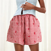 Red Plaid Cherry Print High-Waist Shorts - Summer Vibe