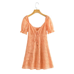 Short Sleeve Embroidered Mini Dress