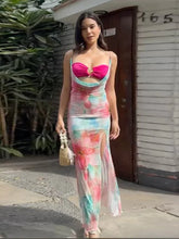 Floral Printed Mesh Bralette Maxi Dress