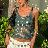 Green Knit Sequin Top - Y2K Tank