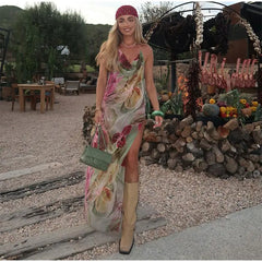 Printed Embroidered Cami Maxi Dress �Halter Neck Style