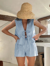 Plaid Tie Up Top And Shorts Set