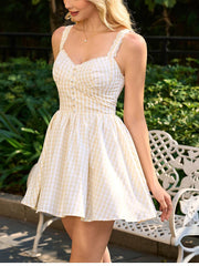 Plaid Strappy Ruched A-line Mini Dress