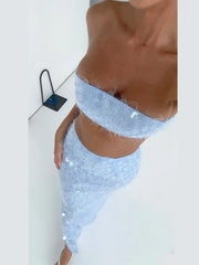 Blue Sequin Tube Top And Maxi Skirt
