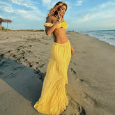 Flower Puff Sleeve Ruffles Crop Top And Maxi Skirt Set