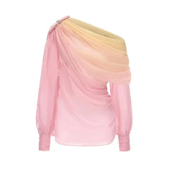 Ombré One Shoulder Long Sleeve Top