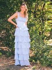 Blue Ruffles Layered Maxi Dress