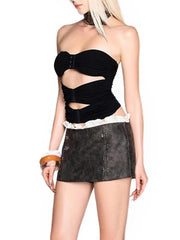 Black Strapless Spliced Metal Buckle Top - Casual Tank