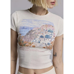 Italy Coast Graphic White Ribbed Top