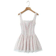 Floral Print Lace Patchwork A-line Mini Dress