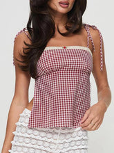 Red Plaid Bow Tie Cami Top
