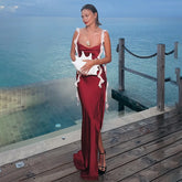 Frill Strap Satin Midi Dress