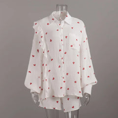 White Linen Printed Shirt And Shorts Set