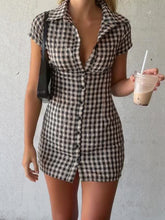 Plaid Collar Buttoned Mini Dress
