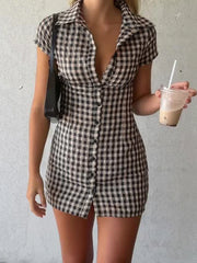 Plaid Collar Buttoned Mini Dress