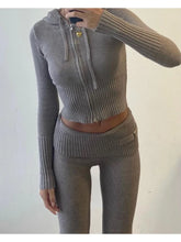 Knit Zipper Hooded Top And Pants Set