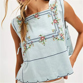 Embroidery Flower Side Tie Tank Top