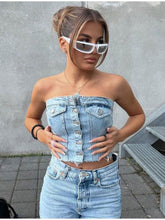 Tiago Strapless Denim Crop Top