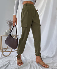 Drawstring Hem Solid Cargo Pants