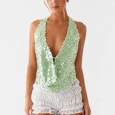 Ciara Deep V Neck Sequin Top