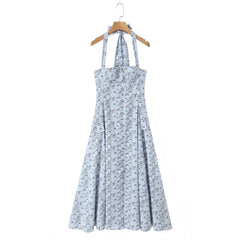 Printed Halter Flare Midi Dress