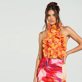 Orange 3D Floral Orchid Top - High Street Regular Fit